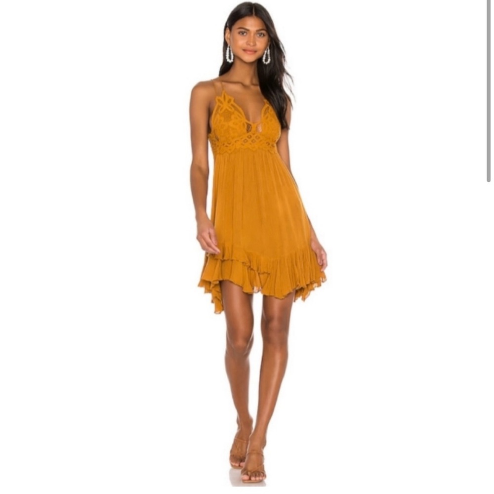 Free People Adella Mini Slip Dress Size Small Mustard